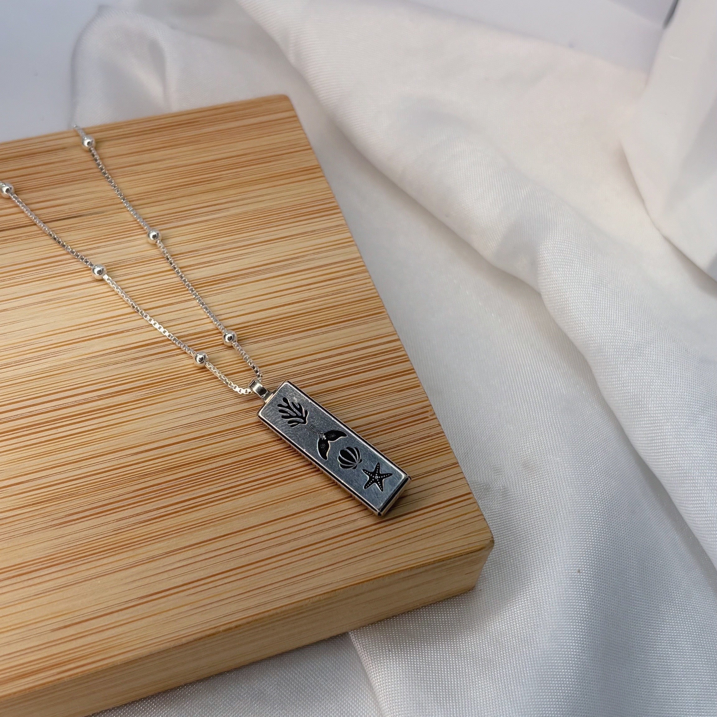 Colar caixa retangular mar prata 925