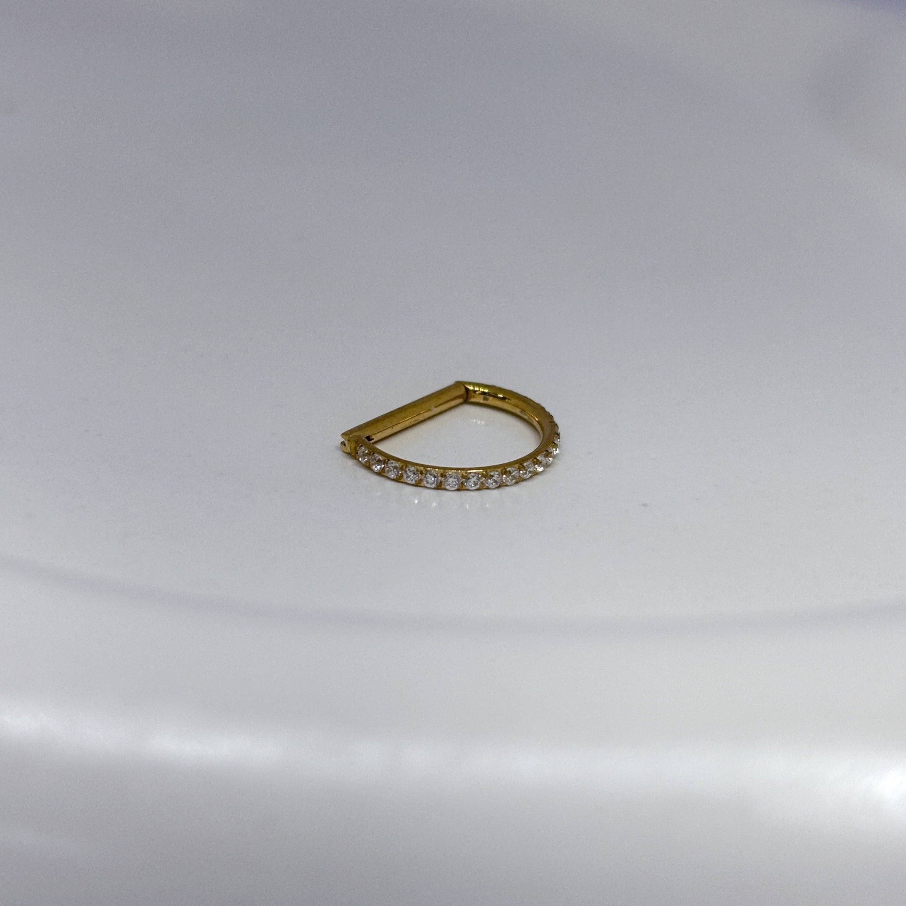 Argola modelo D-ring cravejada pvd gold